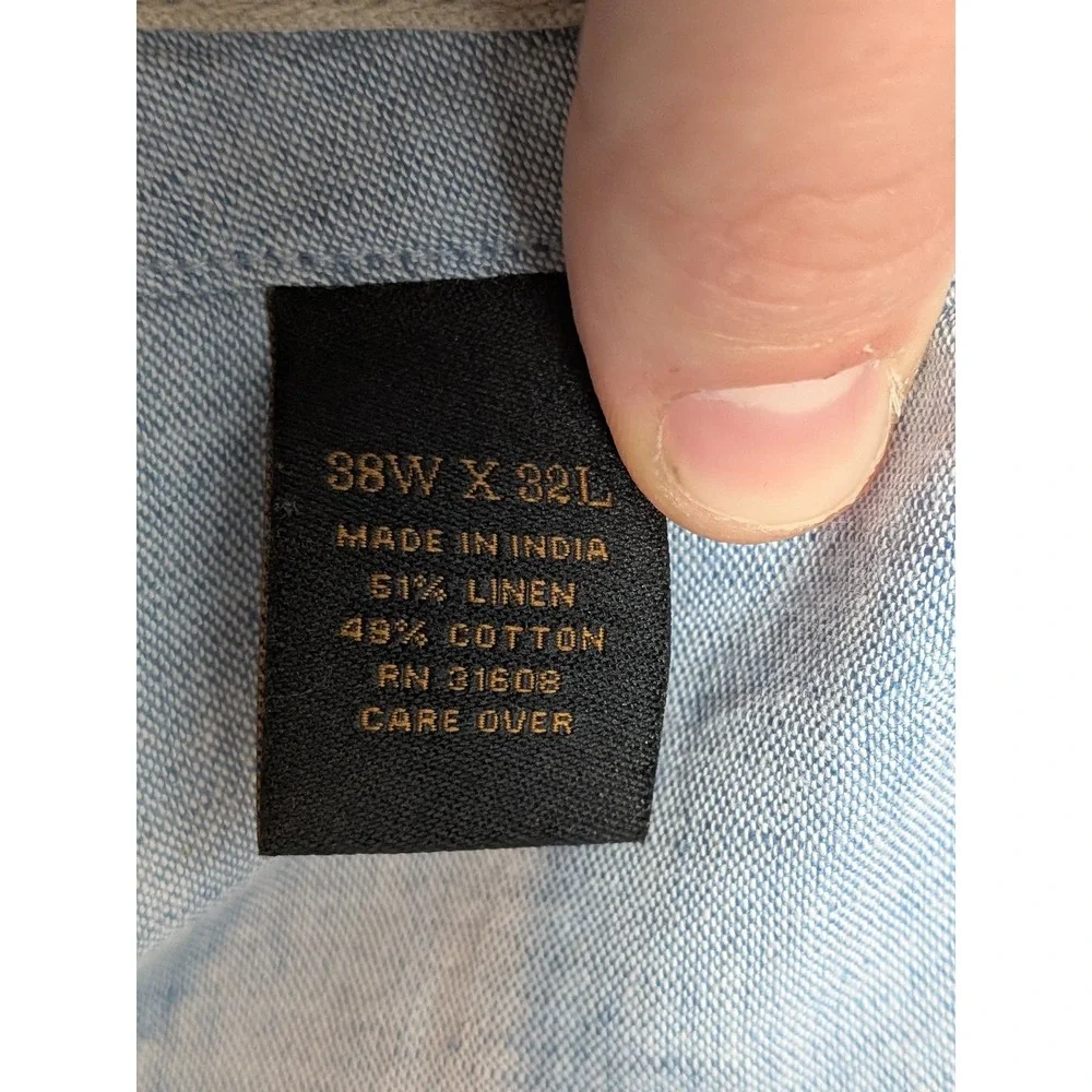 Jos. A. Bank RESERVE Mens Pants Blue 38x32 Linen Blend Relaxed Cotton Drawstring